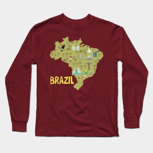 Brazil Illustrated Map Long Sleeve T-Shirt